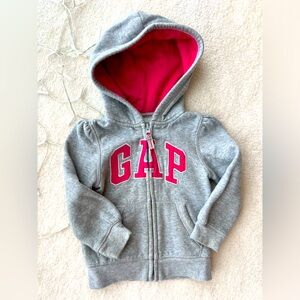 Gap Baby Girl Grey Pink Zipper Hoodie Sweatshirt